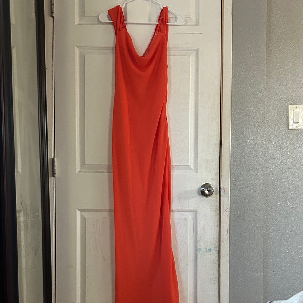 Fashion Nova Vibrant Orange Backless Dress
